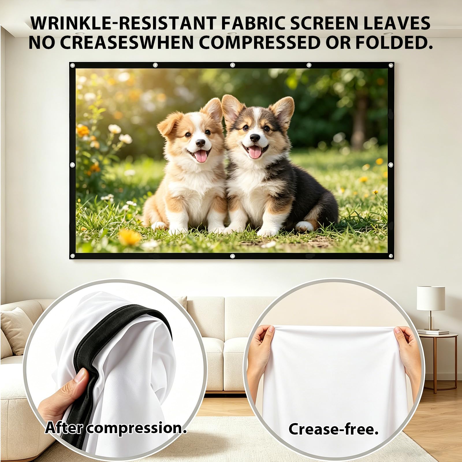 Écran de projecteur 100 pouces 16:9 HD 4K pour extérieur et intérieur - Écran de projection portable pliable et lavable pour home cinéma, bureau et camping