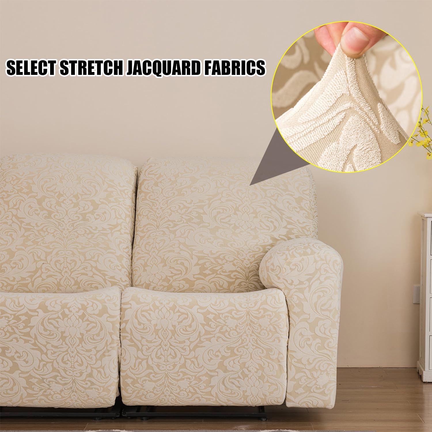 Universal Stretch Reclining Relax Chair Cover Relax Recliner Cover with Pockets, Removable Washable Non-Slip Chair Cover(Khaki,3seat)