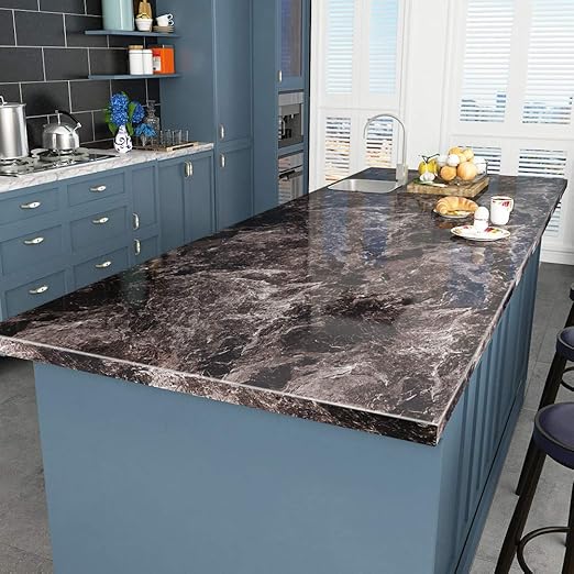 Amazon Livelynine 90cmx2m 大理石シート 防水 キッチン リメイクシート大理石 ライトブラック のりつき壁紙 テーブル はがせる壁紙 カウンター 壁紙クロス 壁紙賃貸 食卓 家具 カッティングシート 机 壁紙