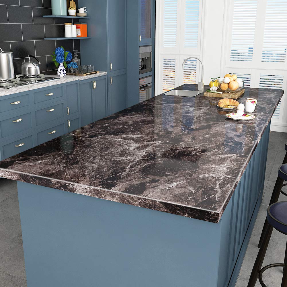 Livelynine Carta Adesiva 90 CM x 5M Grande Pellicola di Marmo per Scrivania Porta Tavolo Marmo Tavolino Top Cucina Piano Lavoro Laminato Adesivo Plastica Adesiva Decorativa Tavola Rivestimento Cucina
