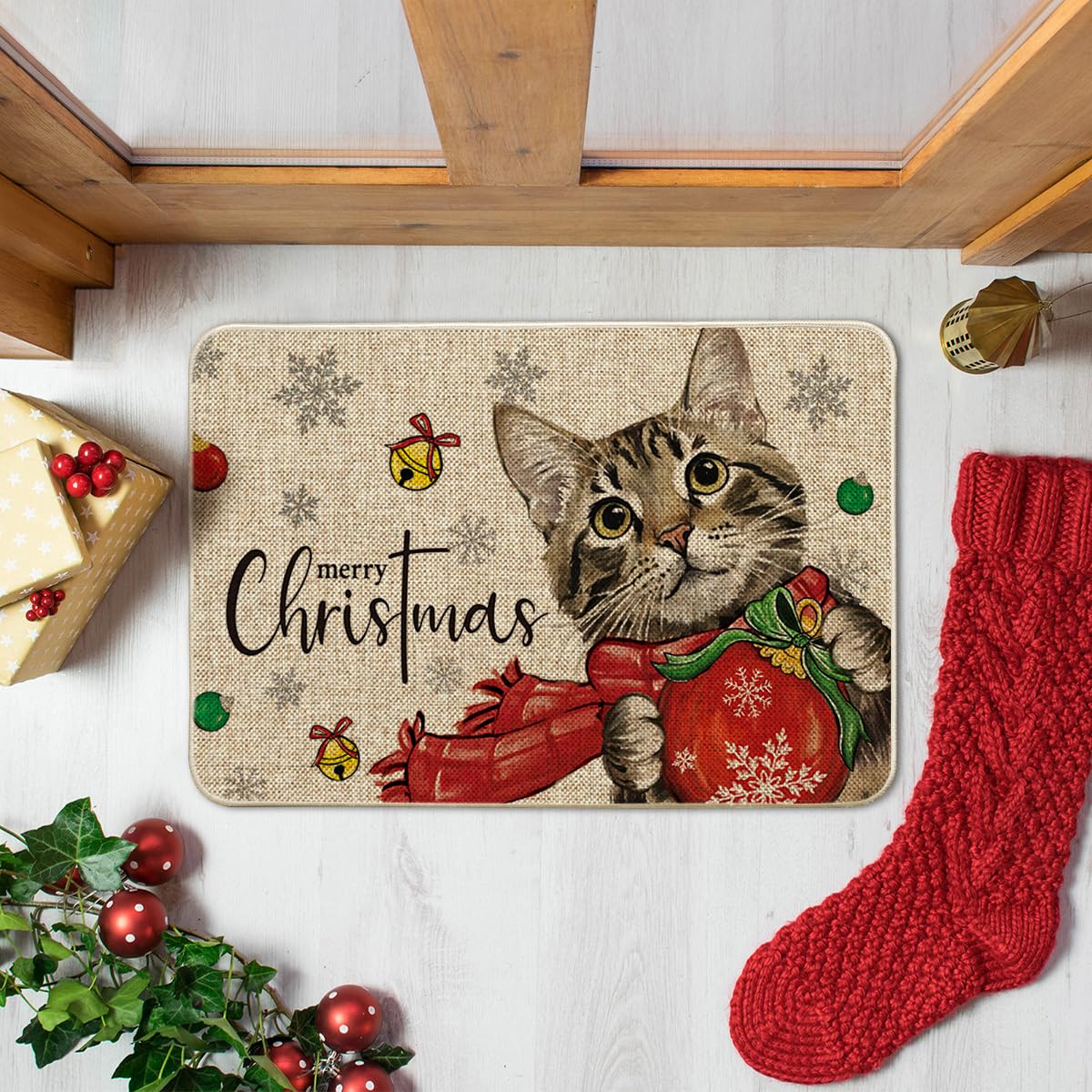 Artoid Mode Deurmat voor kerstboom, sneeuw, vrachtwagen, sneeuwvlokken, Xmas, antislip, vuilvangmat, entree, voor binnen en buiten, decoratie, 40 x 60 cm