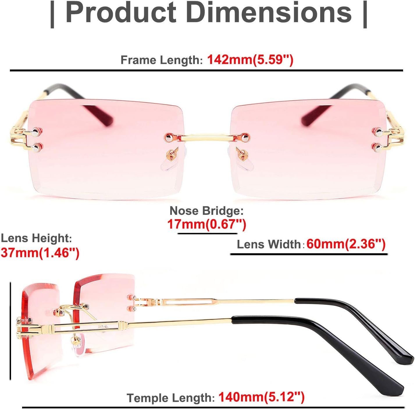 FEISEDY Vintage Rimless Sunglasses Rectangle Frameless Candy Color Glasses Women Men B2642