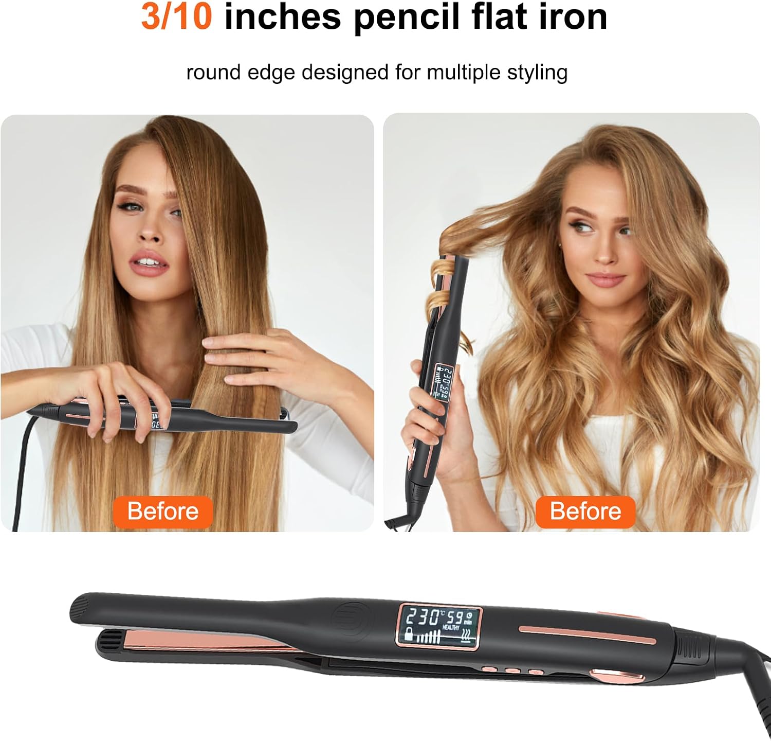 Hair Straightener for Men Short Hair Straightening Iron Dual-Use Curling and Straightening Iron 10mm Narrow Plates Men's Hair Styling Tool