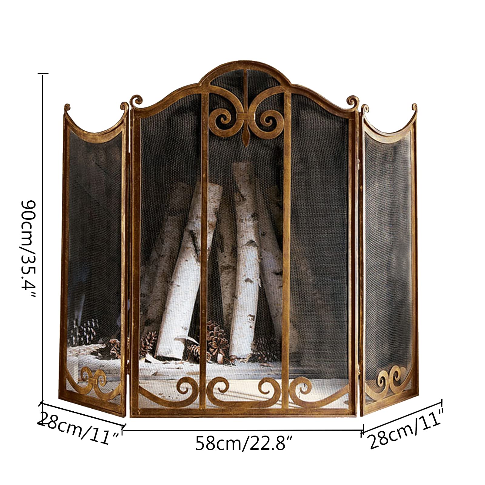 BOOMLATU 3-Panel Shabby Chic Fireplace Screen,Heavy Duty Wrought IronFoldable Fireplace Cover for Living Room Home Decor,Outdoor Grills, Wood Burning & Stoves Protection