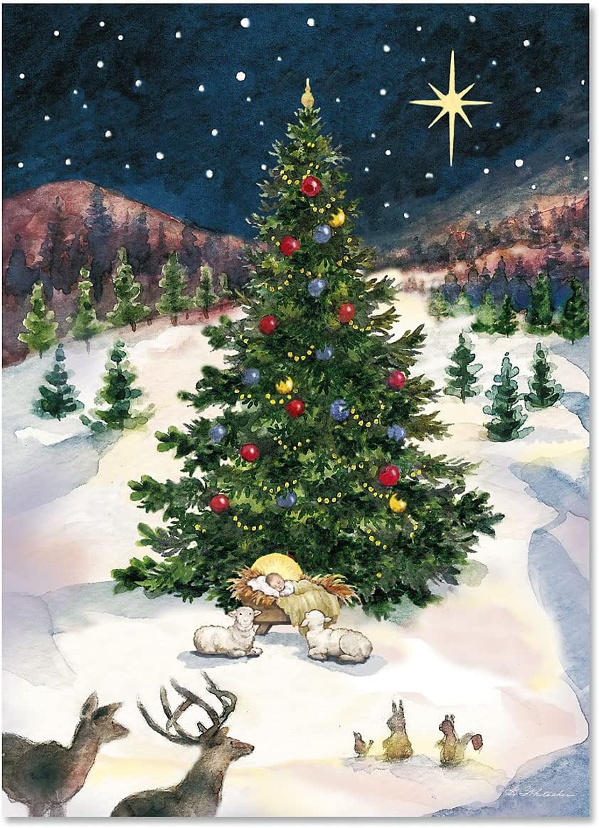 Current Christmas Tree With Manger Personalized Greeting