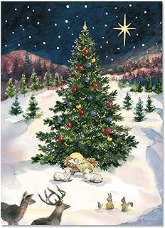 Current Christmas Tree With Manger Personalized Greeting Cards Set - Set...