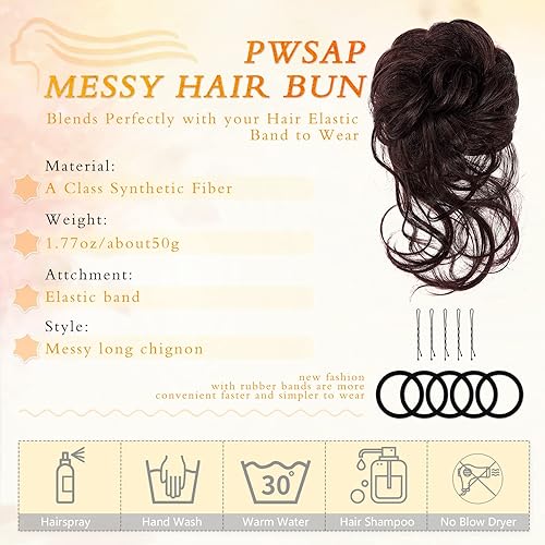 Miniatura 6 de Extensiones de moño de pelo, extensión de pelo de goma, coleteros rizados, moño desordenado, ondulado, rizado, cola de caballo, peinado de novia,