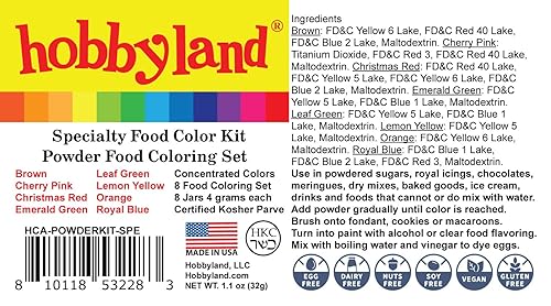 Miniatura 2 de Hobbyland Kit de colorante de alimentos en polvo, juego de colorante de alimentos en polvo especial, 8 colores, frascos de 0.14 oz
