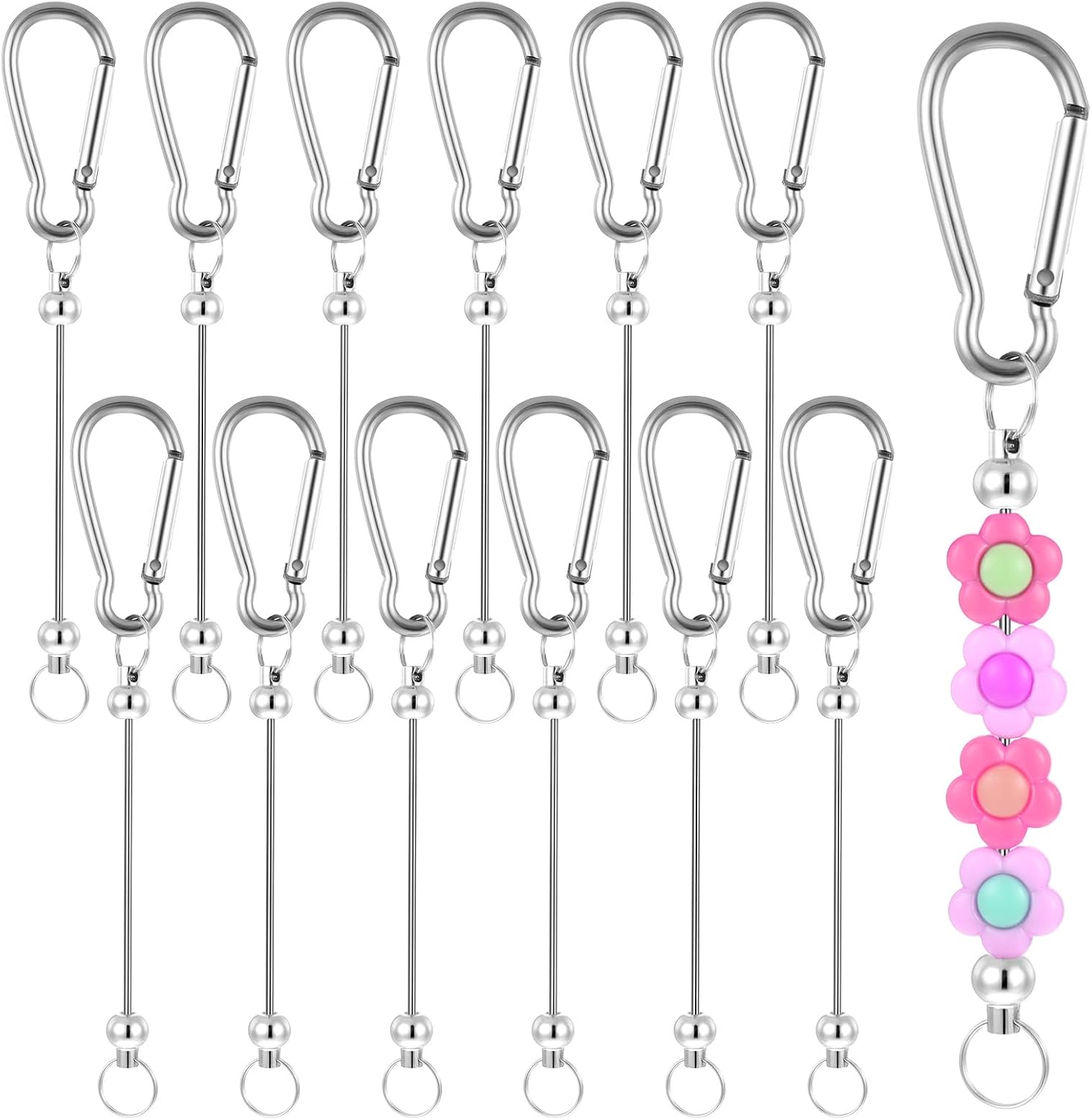 12 PCS Keychain Bars for Beads, Creative Metal Beadable Keychains Bar, Blank Beadable Keychain for DIY Keychains