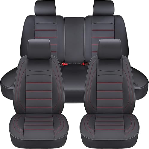 Sanwom Juego completo de fundas universales de cuero para asiento de automóvil, impermeables, de cuero sintético, accesorios de interiores para la