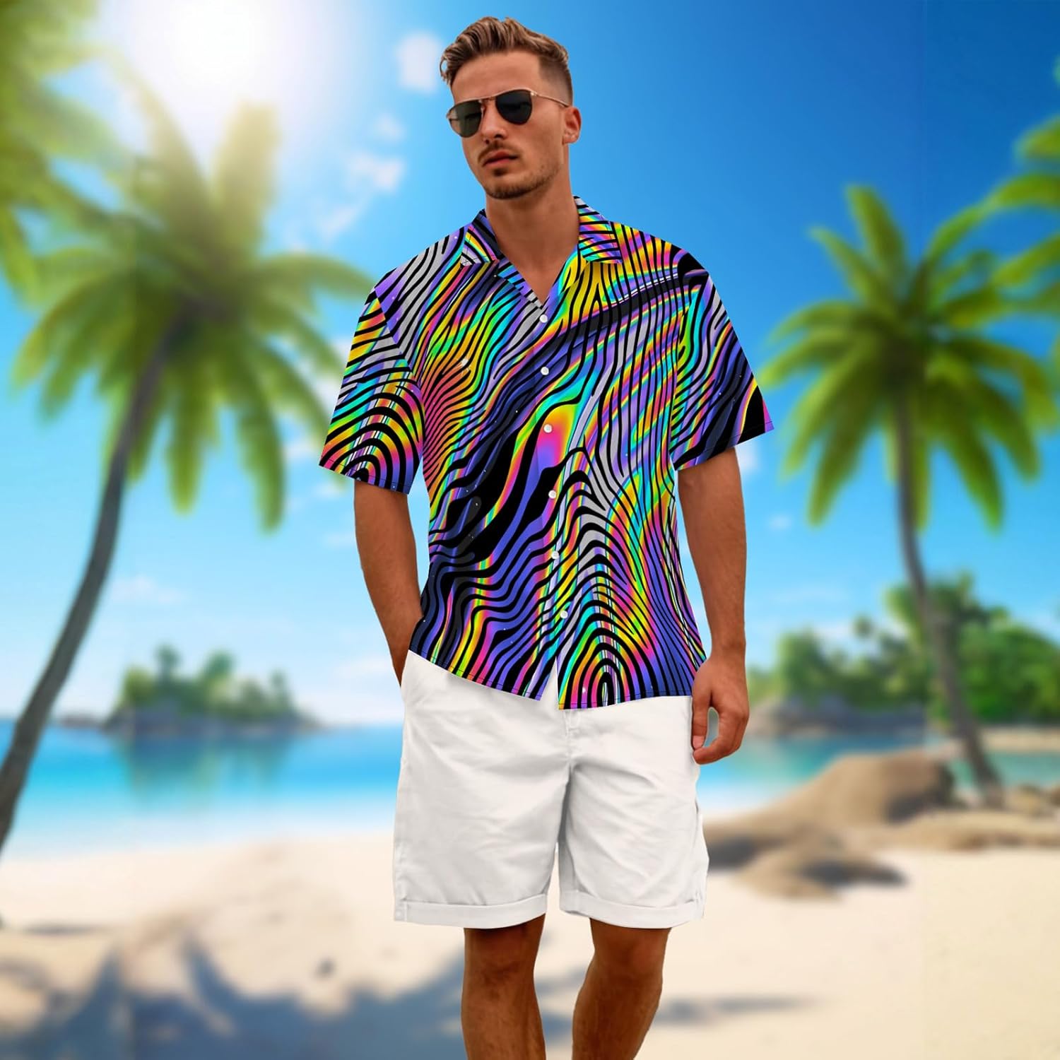 Funny Hawaiian Shirts for Men Retro Button Down Short Sleeve Summer Beach Aloha Shirts Holiday Theme Party Shirt - Image 2