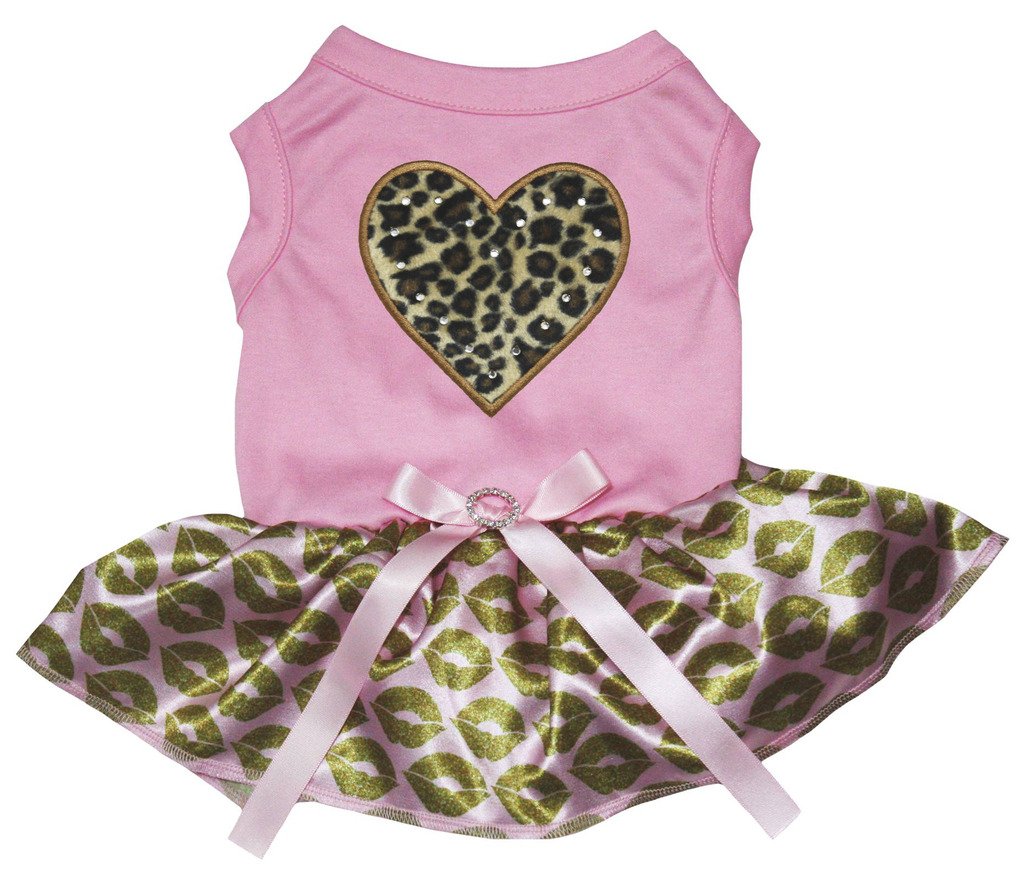 Robe léopard avec cœur doré pour chiot et petit chien