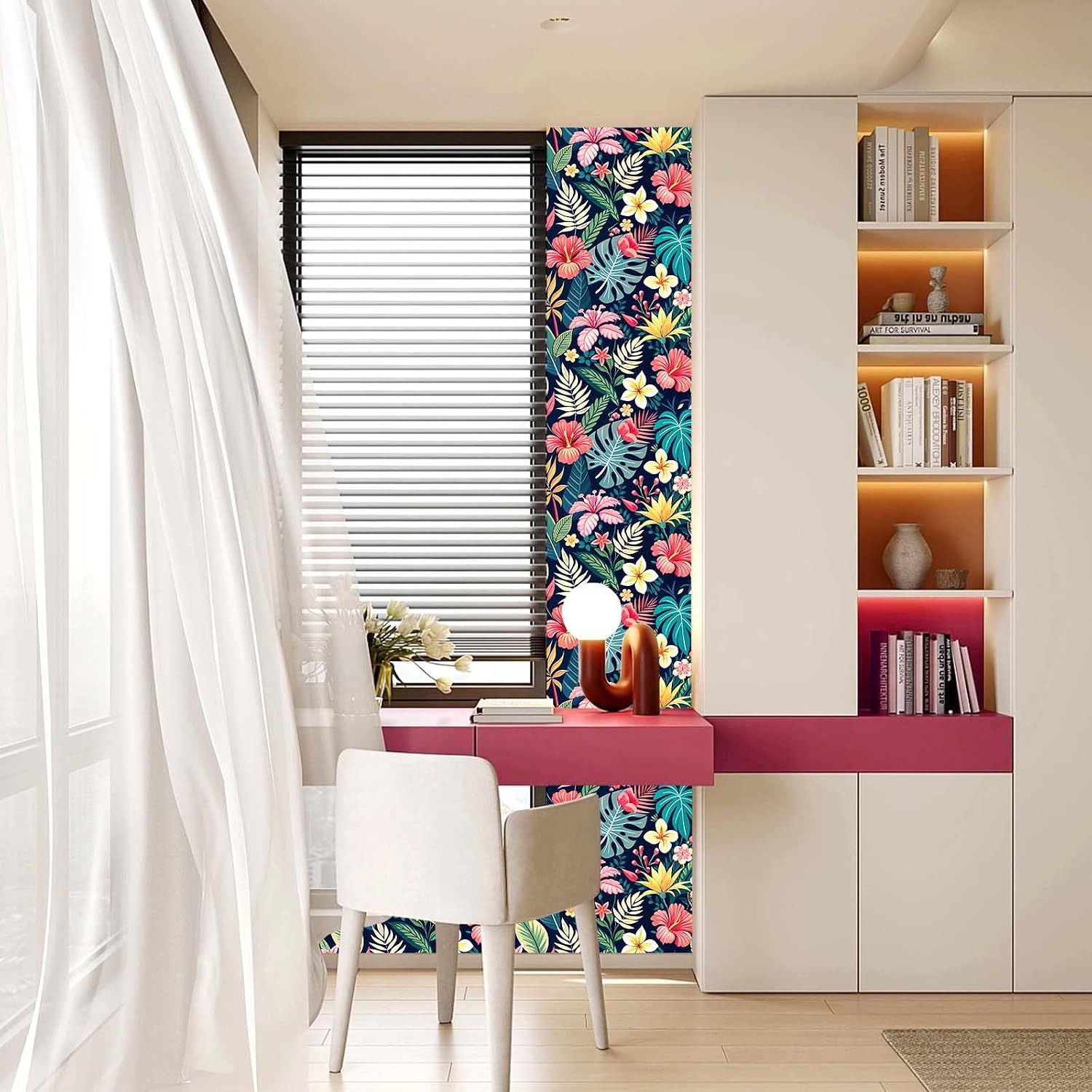 Tropical Peel and Stick Wallpaper Floral Palm Leaves Removable Shelf Liner Contact Paper Dark Botanical Vinyl Self Adhesive Mural Wall Paper for Cabinets Living Room Bedroom A Set of 17.3“ X 480“