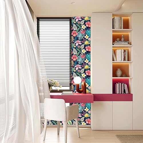 Miniatura 8 de Amiya Papel tapiz bohemio floral naranja para despegar y pegar, papel de contacto mural extraíble vintage, marroquí, 17.3 x 120 pulgadas, vinilo