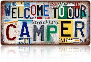 Vintage Welcome To Our Camper License plate Wall Decor Metal Sign Tin Signs