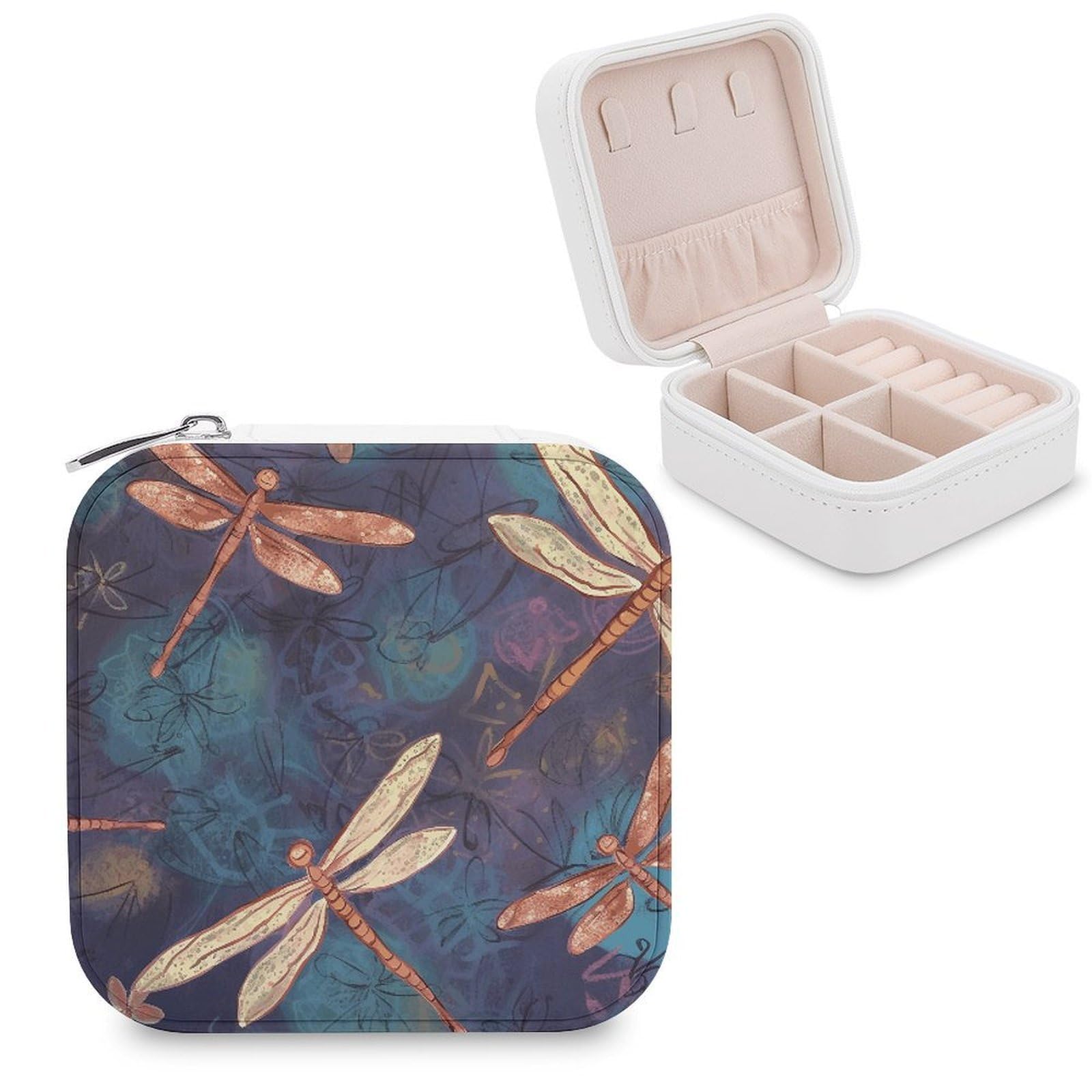 VstaDank Hand Painted Dragonfly Jewelry Box Exquisite Leather Jewelry Organizer Portable Trinket Organizer Fashion Travel Jewelry Case for Rings Earrings Necklaces Unique Gifts for Women
