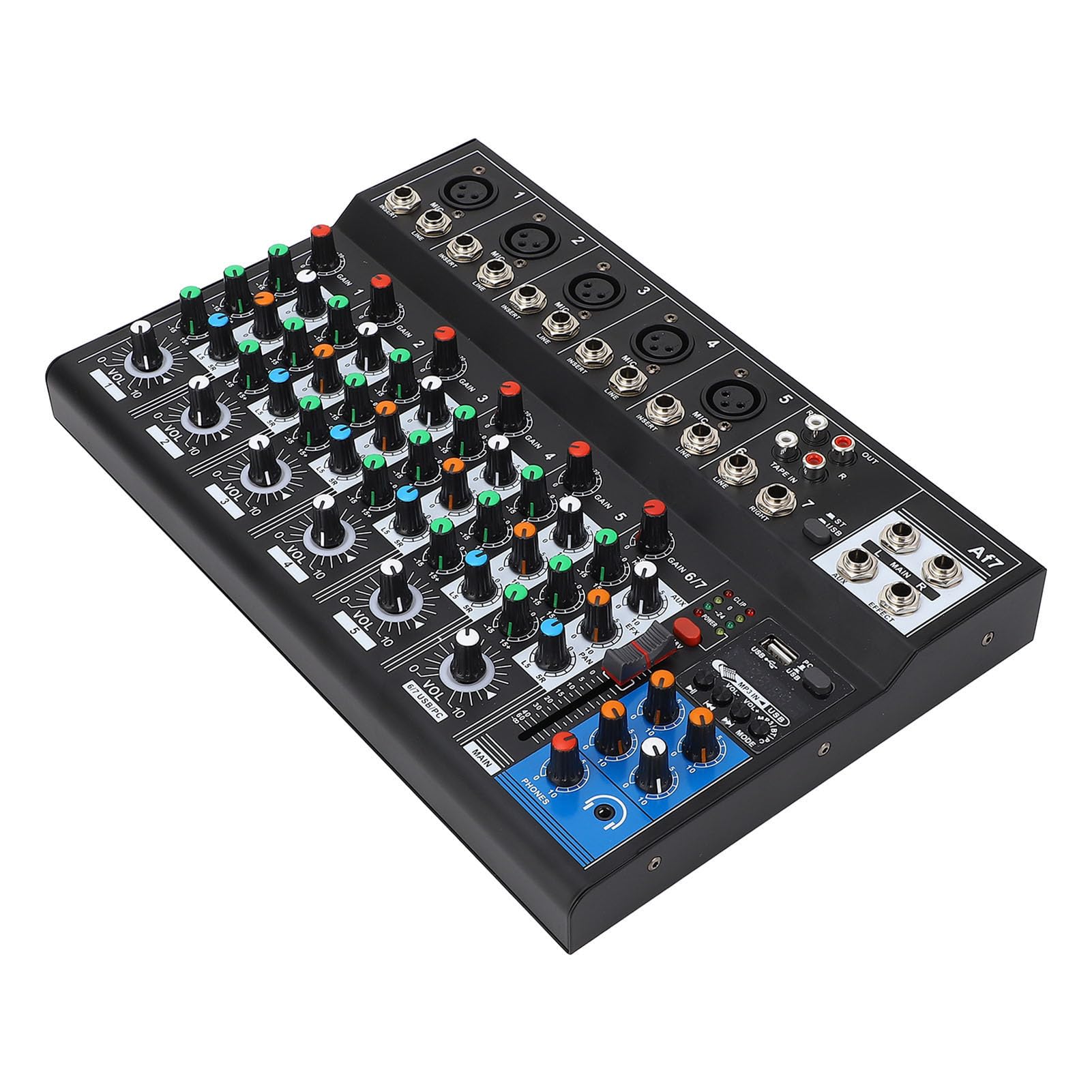 Sound Mixer Profesjonalny 7-kanałowy Wskaźnik LED Konsola Miksowania Dźwięku Etap Transmisja na żywo