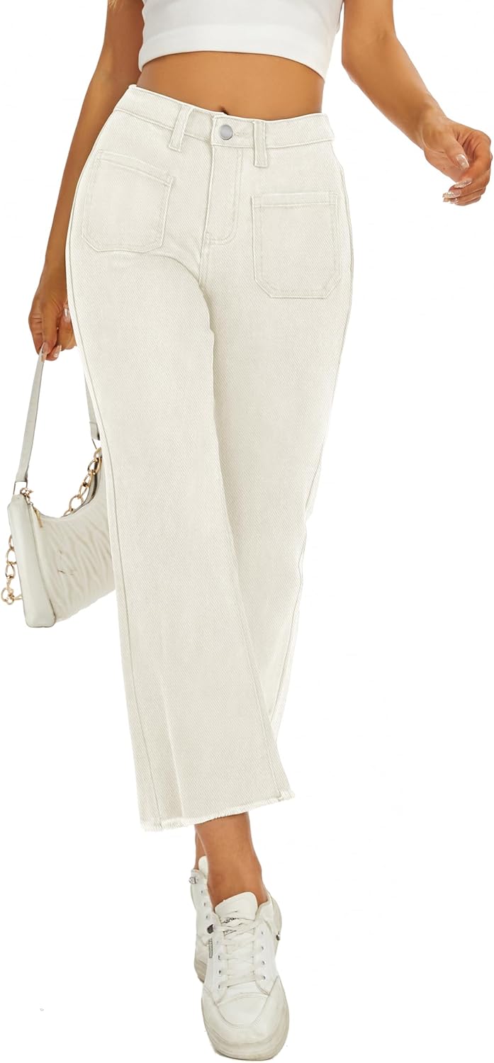 Women Cropped Jeans High Waist Capris Flare Denim Pants 2026 - Image 2