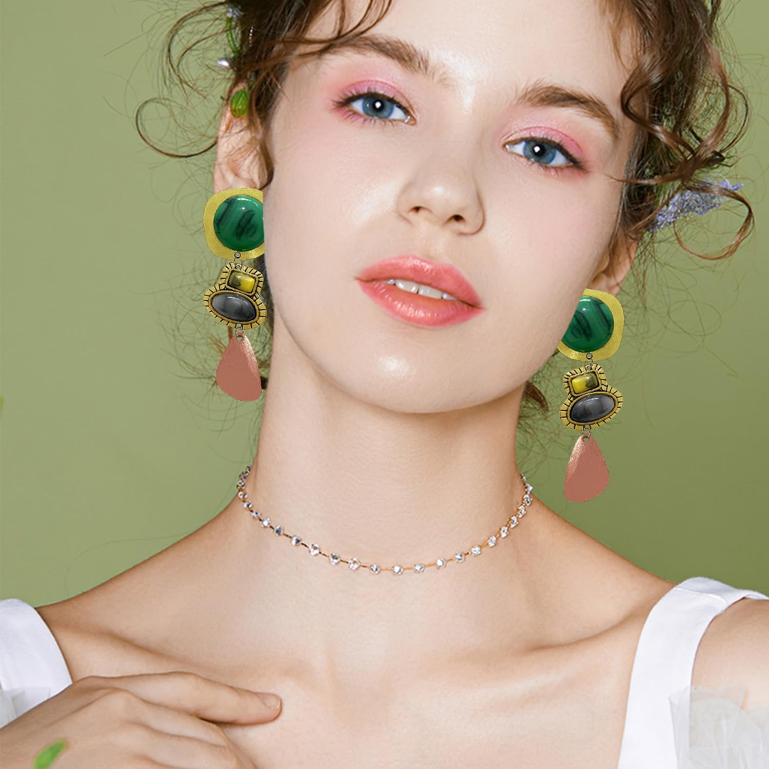 Bohemian Vintage Geometry Crystal Lightweight Long Dangle Drop Earrings National Style Exaggeration Gothic Irregular Stone Stud Earrings For Women Jewelry Gift - Image 4