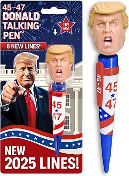 Donald Trump Talking Pen - Fathers Day Present for Dad - Press His Hair & Hear 8 Real Voice Quotes - Funny Political Gag Gift for Men - Unique Trump Gifts & Novelty Desk Toy Trump 45-47 Edition