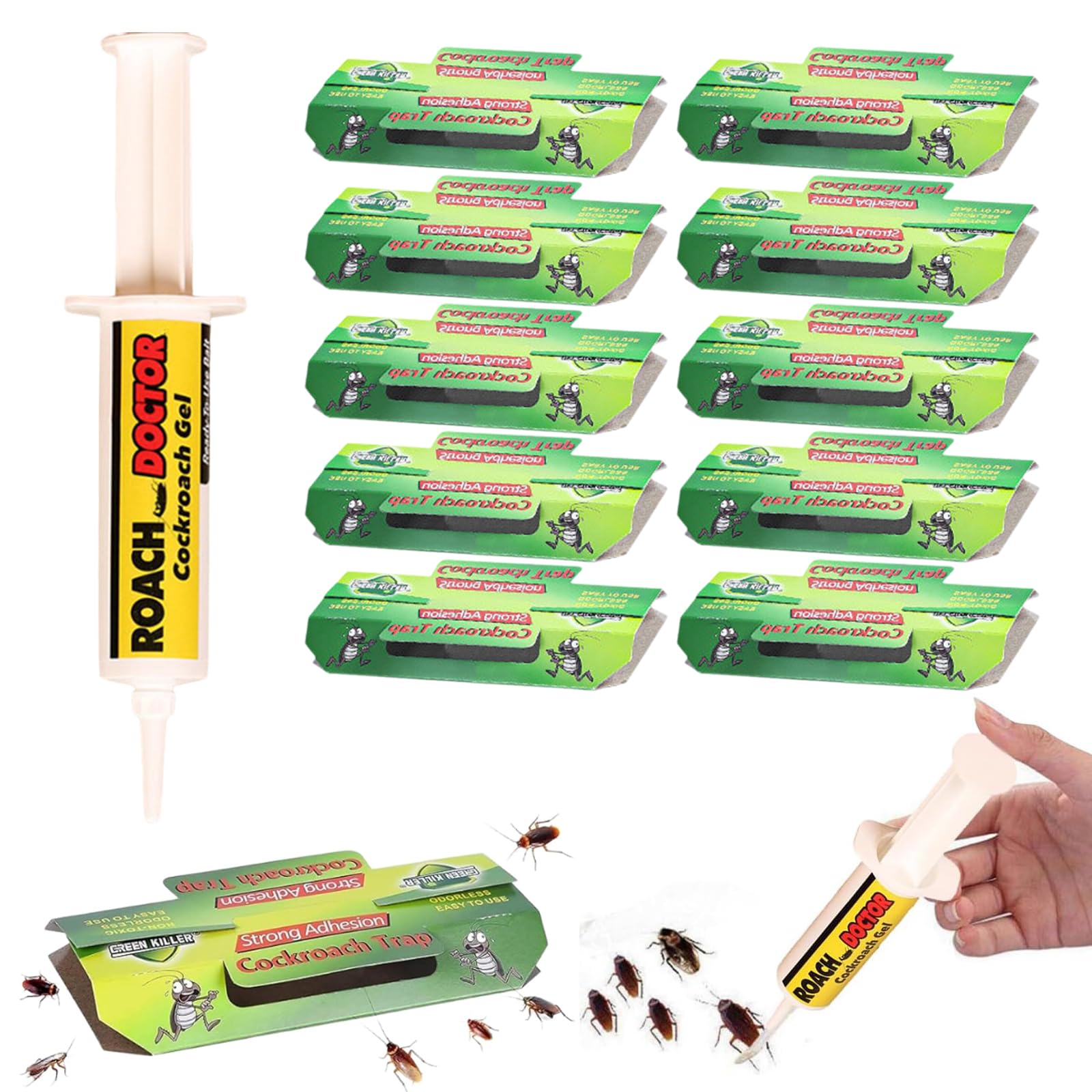 Cockroach Killer,Cockroach Trap,10pcs Cockroach Trap Sticky,1pc Cockroach Gel Bait,Cockroach Gel,Cockroach Control,Nature Insect Catcher,for Kitchen,Garage,Storage Room and Other Place