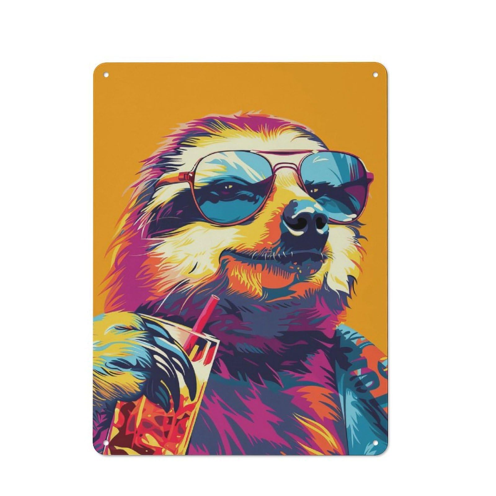 Junmoney Sloth Drinking Alcohol Tin Wall Plaque 40X30cm With For Guest Room Or Hallway, For Home Office, Studio And Craft Room Walls