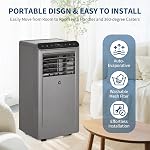 3-in-1 Portable Air Conditioner with Remote Control, LED Display & 24H Timer, 8000 BTU AC Unit with Cooling, Fan, Dehumidifier Cools Up to 350 Sq. Ft, Window Installation Kit, Ideal for Home Office