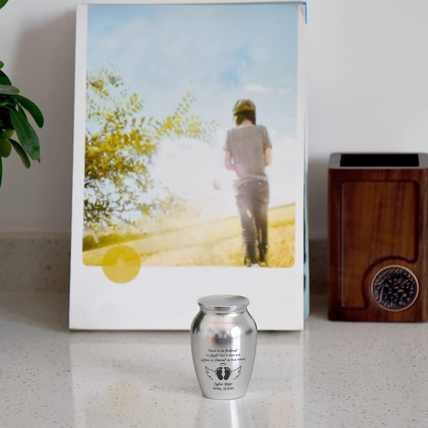 Artsy Woodsy Personalized Baby Memorial Mini Urns for Human Ashes, Cremation Stainless Steel Decorative Keepsake Urns for Ashes, Angel Baby Grieving Gift, in Memory of Child (01, 2.56x1.77)