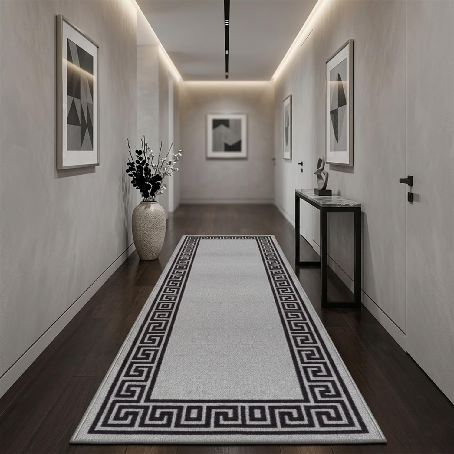 Rugs Garden - Althea Washable Hallway Carpet Runners, Non-Slip Floor Mats for Kitchen, Living Room, Corridor, Entryway, Door Entrances (Silver & Black, 66x120cm)