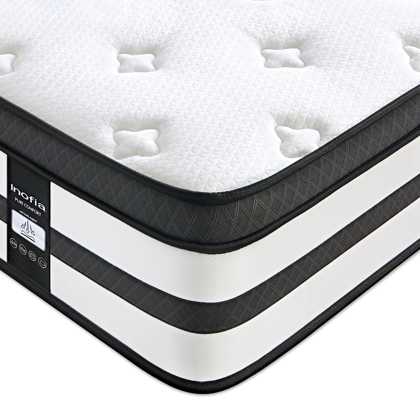 Inofia Double Mattress Memory Foam 4FT6,12.6 Inch Hybrid Sprung Mattress with Fire Resistant, Responsive Zoned Support & Motion Isolated,100 Night Home Trial, LUXE Collection