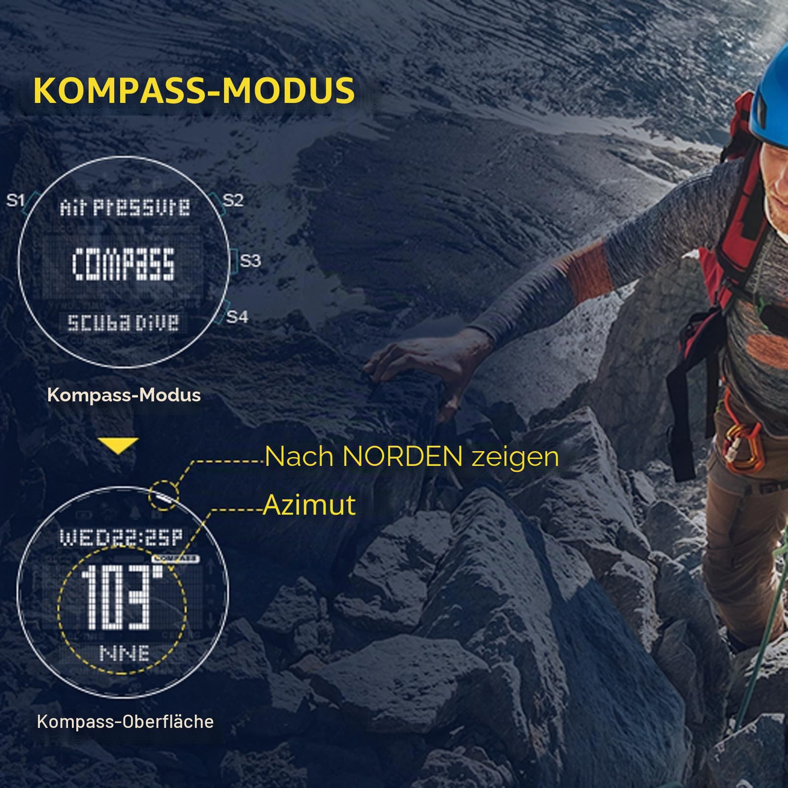 findtime Tauchcomputer Uhr 100M wasserdicht mit Kompass Höhenmesser Barometer ABC NDL Zeit Professionelle Uhren für Schwimmer Taucher Segeln Surfen Wandern, Schwarz, Sportlich