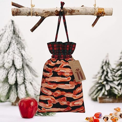 Miniatura 6 de VACSAX Bolsas de regalo de Navidad, pequeñas bolsas de arpillera con cordón estampado de tocino, bolsas de regalo para fiestas, bolsas de dulces de