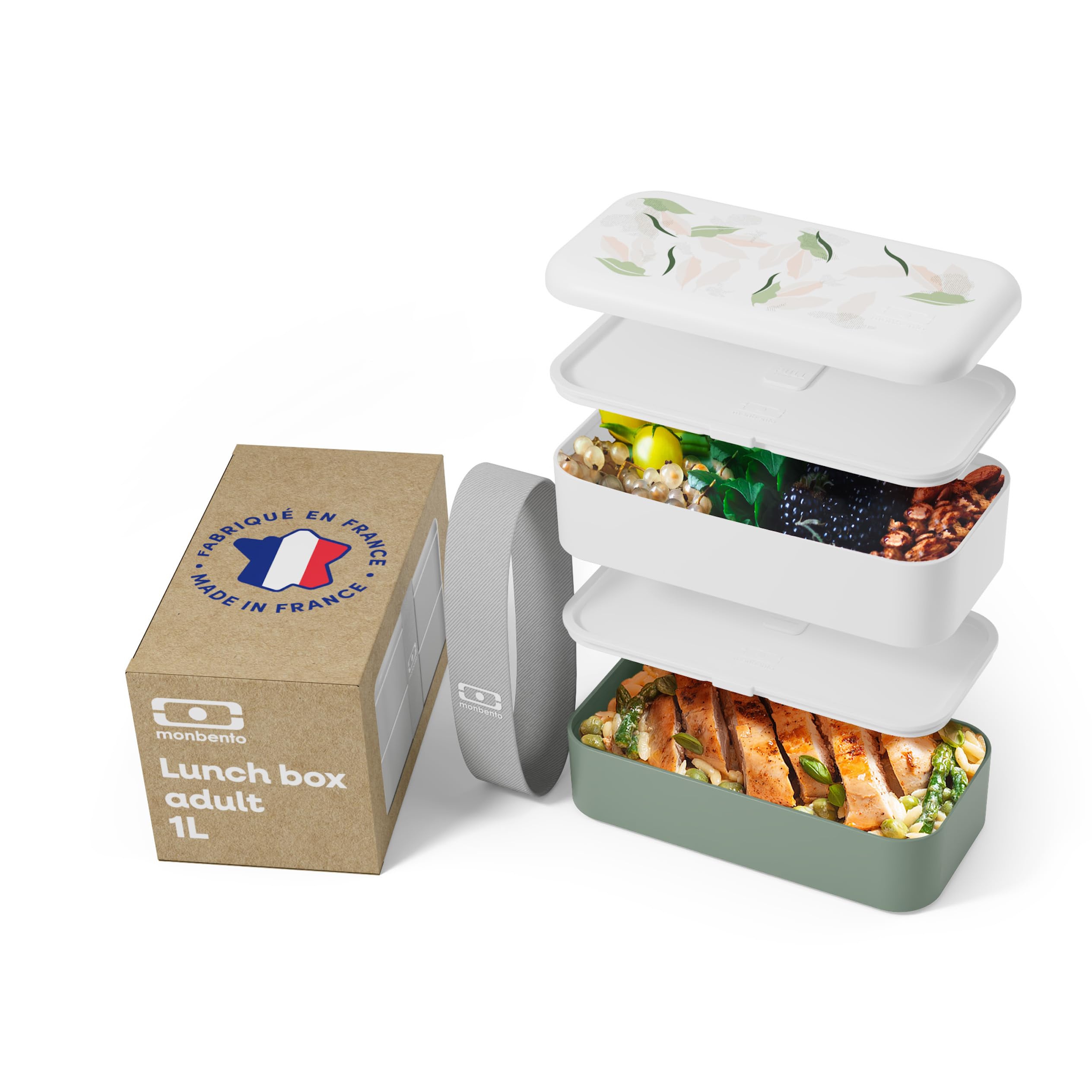 monbento - Brotdose MB Original - Bento Box Erwachsene - Jausenbox 2 Fächer Auslaufsicher - Mikrowelle & Spülmaschinengeeignet - BPA-frei - Meal Prep Lunchbox - Graphic Grün Leaves