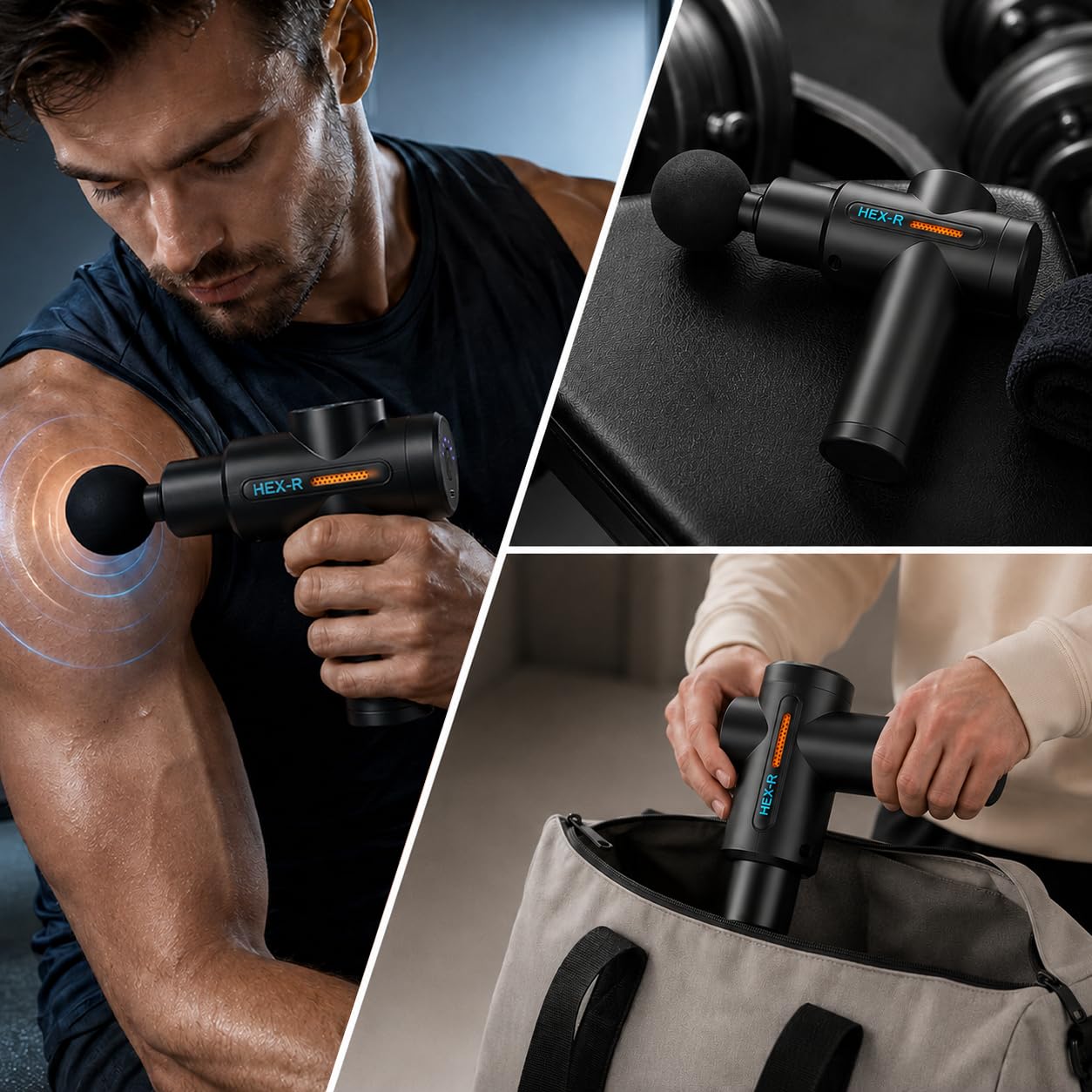 HEX-R Pistola Massaggio Compatta 4 Testine 6 Velocità Ricaricabile USB-C