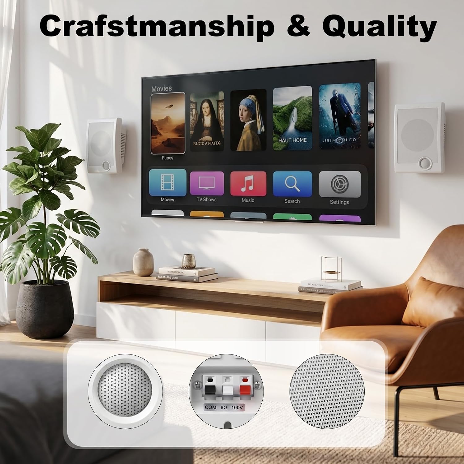 STUDIOFINIX 6 Inch Wall Mounted PA Speakers, 240W Peak Power, 8 Ohm & 70V/100V Dual Mode, for Home Theater,Commercial,Office,PA System (White, Pair)