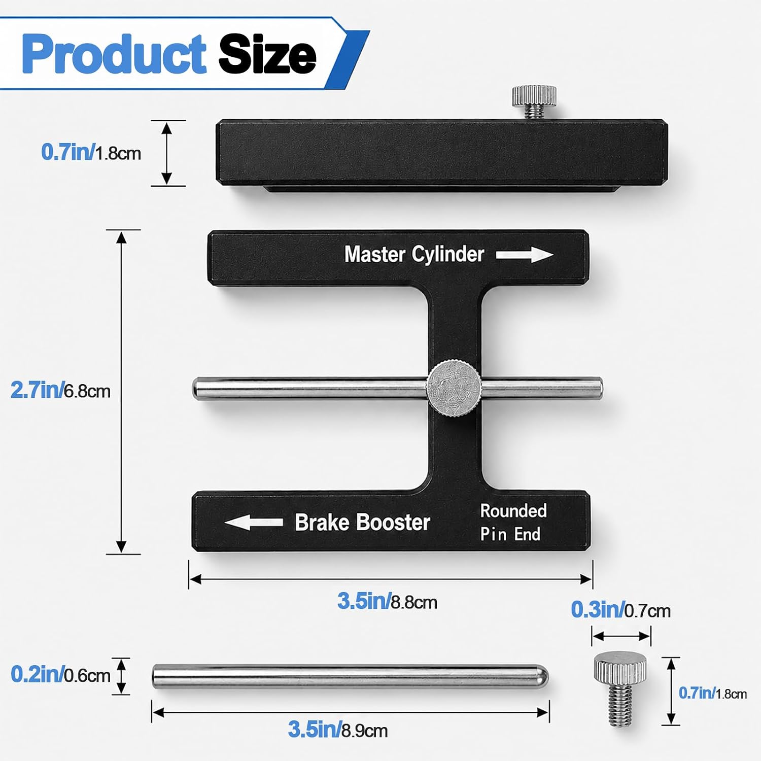 Brake Adjustment Tool, Car Brake Booster Push Rod Adjustment Tool with Magnet Cylinder, Push Rod Length Gauge for Brake Booster with Adjustable Pin