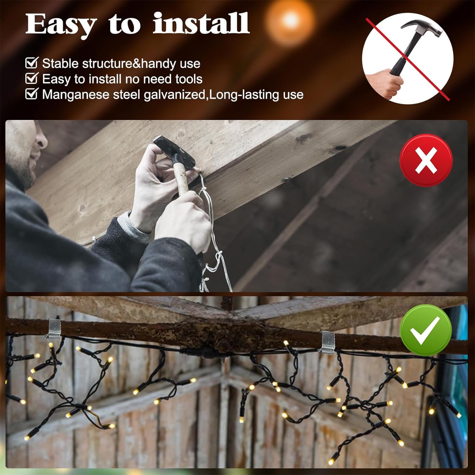 100 Stück Dachrinnenhaken für Lichterketten Metall,Dachrinnenhaken Lichterkette,Dachrinnen Halterung für Lichterkette,Mini Dachrinnenhaken,Edelstahl-Weihnachtslichter,Metall Licht Haken Clip Küche, Haushalt & Wohnen