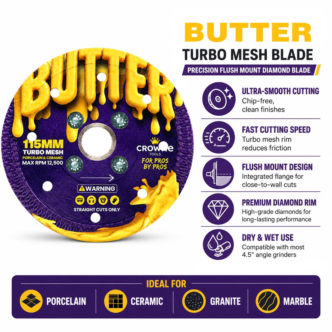 Crowne 4.5" Turbo Mesh Flush Mount "Butter" Grinder Blade (with Flange)