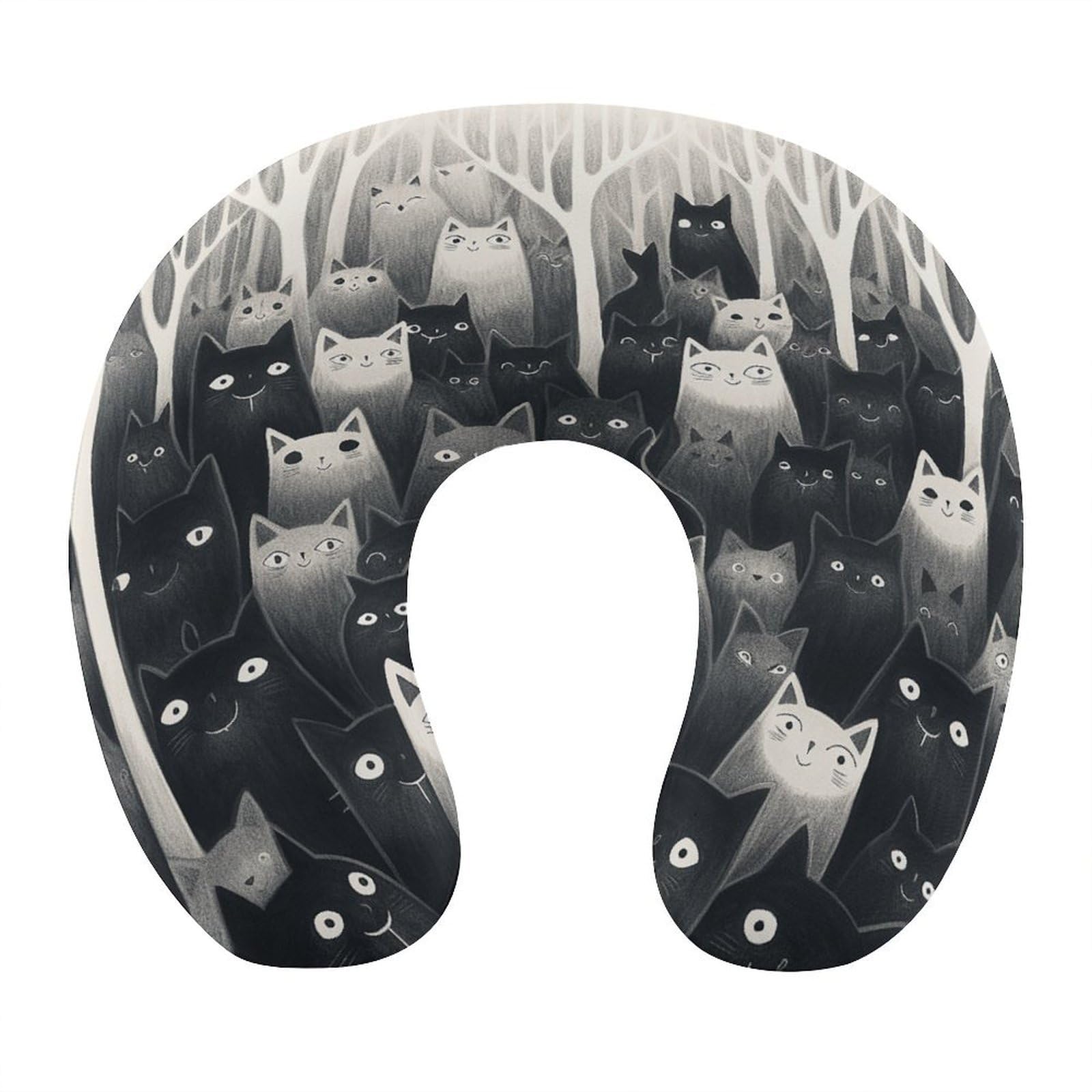 Btcowzrv Style A Group Of Black Cats U Shaped Neck Pillow Travel Pillows