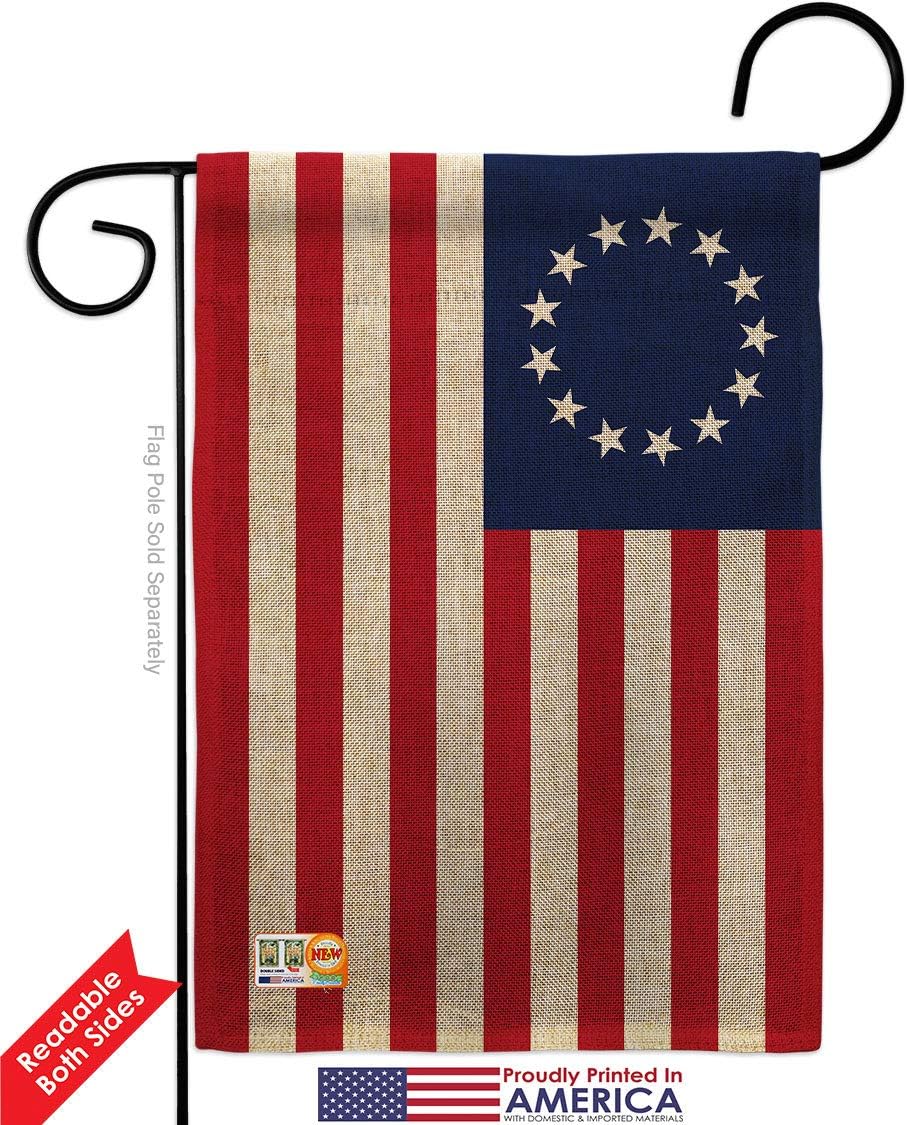 Historic Betsy Ross Garden Flags Pack Patriotic July Memorial Veteran Independence United State American USA Vintage Applique Small Decorative Gift Yard House Banner Double-Sided US Made 13 X 18.5