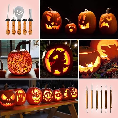 Miniatura 4 de NDLBS Herramientas para tallar calabazas de Halloween, 11 piezas, juego profesional de tallado de calabaza con bolsa de almacenamiento, kit de