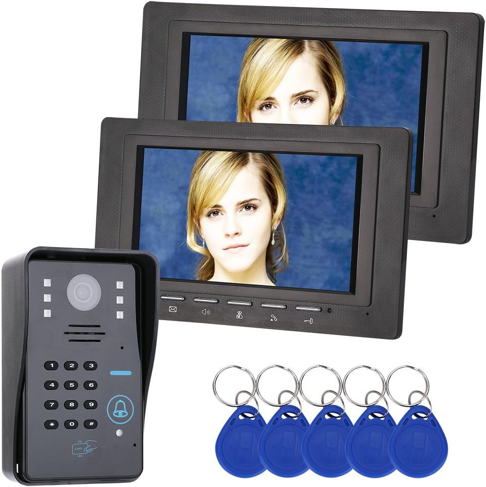 GAMWATER 7 inch 2 Monitor RFID Password Video Door Phone Intercom Doorbell With IR Camera 1000 TV Line Access Control System
