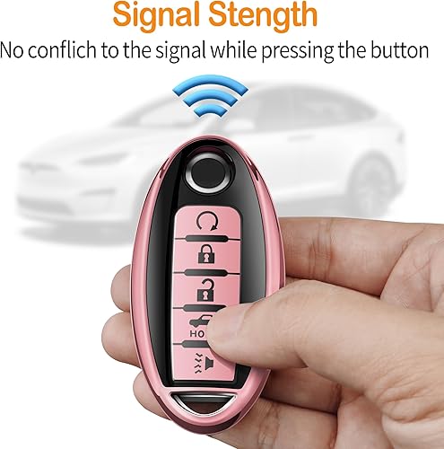 Miniatura 5 de Sindeda Funda compatible con llavero Nissan con llavero de cuero, funda de TPU suave para llave remota inteligente Altima Sentra, Maxima, Rogue