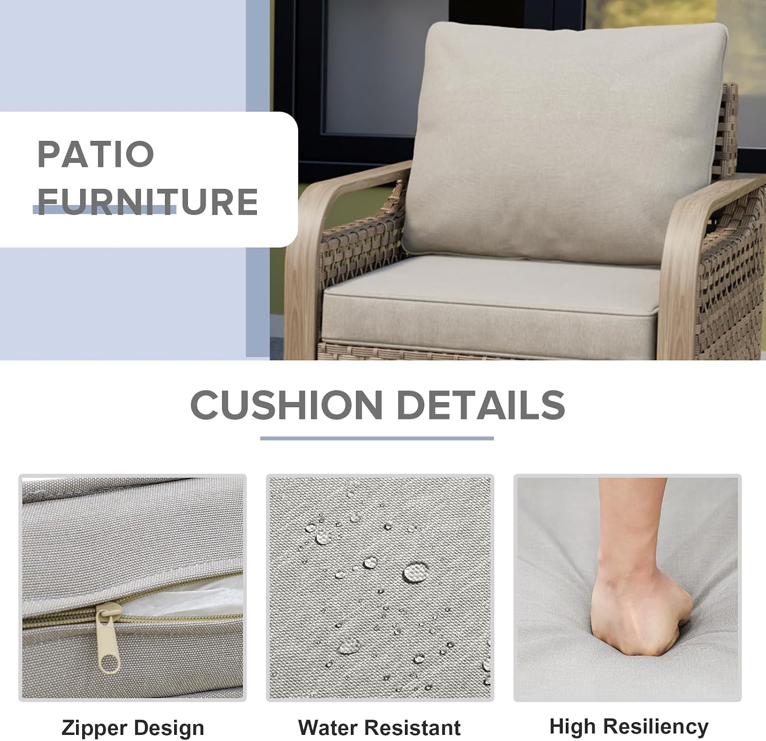 COOS BAY Modern Wicker Patio Chairs with Ottoman Set, Rattan Outdoor Armchair with Curved Armrests, PE Rattan Outdoor Seating, 250 lbs Capacity, 4 Pieces, Brown/Gray