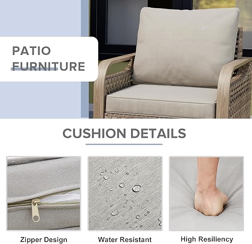 Miniatura 4 de COOS BAY Silla moderna de mimbre para patio con cojines, silla de comedor de ratán con reposabrazos curvos, asiento al aire libre de ratán de