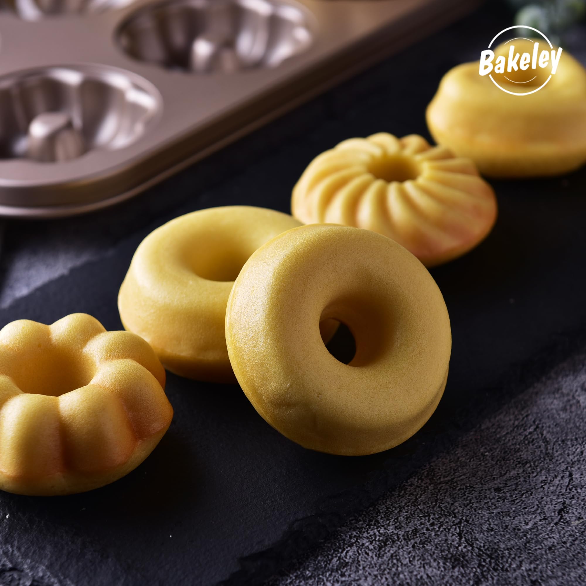 Molde de donas para tartas, 12 cavidades antiadherentes para hornear en horno (oro champán) 5