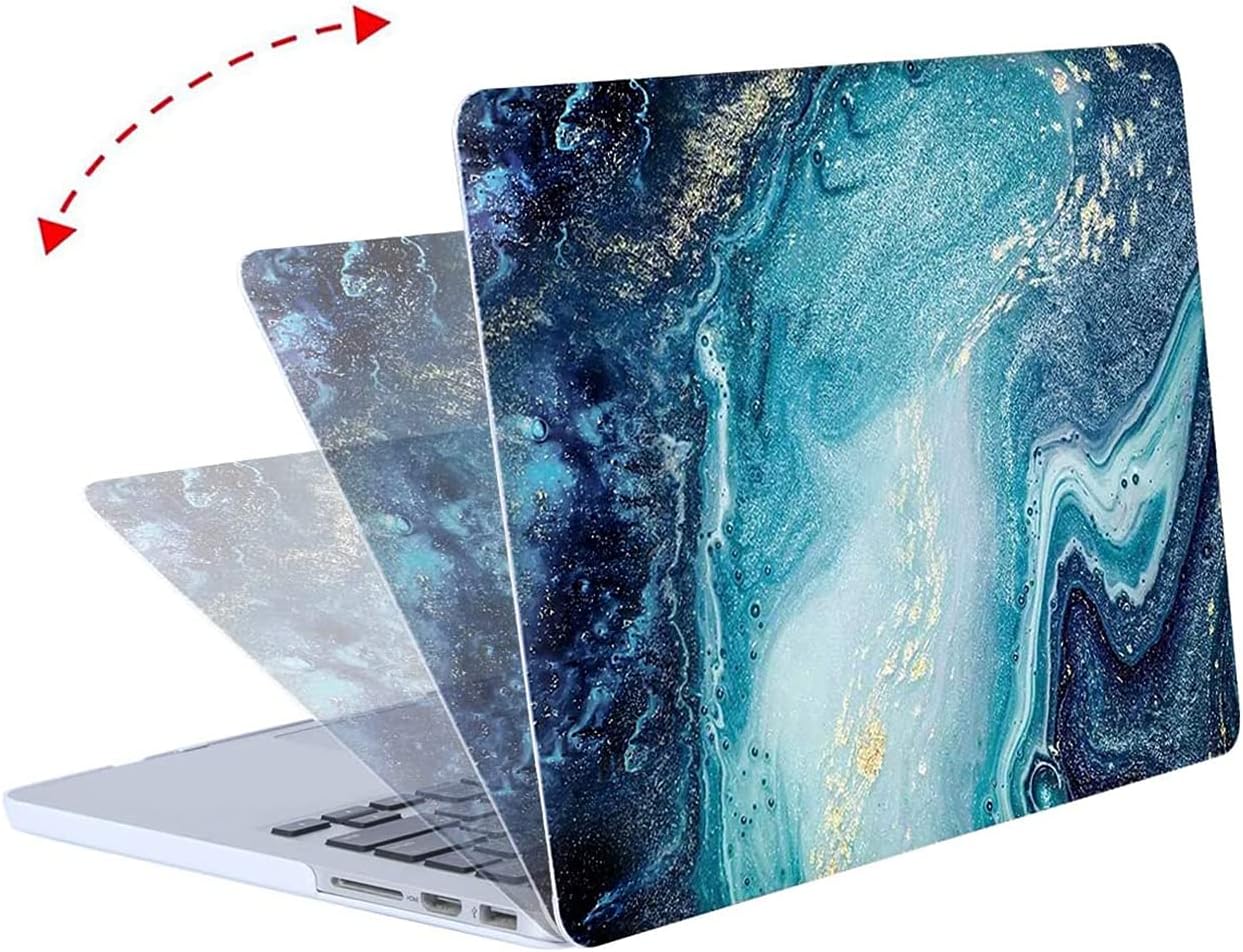 MOSISO Compatible with MacBook Pro 13 inch Case 2015 2014 2013 end 2012 A1502 A1425 with Retina Display, Protective Plastic Creative Wave Marble Hard Shell Case&Keyboard Cover&Screen Protector, Blue