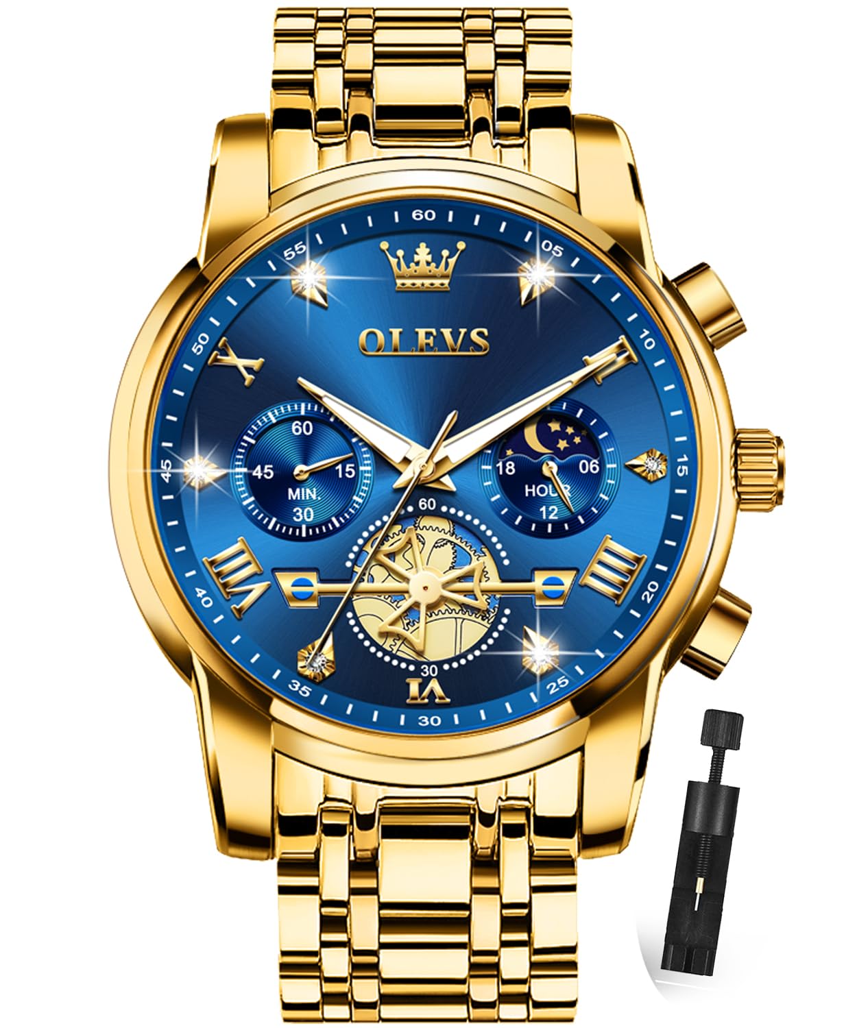 OLEVS Watches for Men Luxury Dress Stainless Steel Waterproof Chronograph | Big Face Casual 42MM Watches For Men Wrist Watch Classic Analog Roman Numeral Suitable For Everyday Wear,Relojes Para Hombre