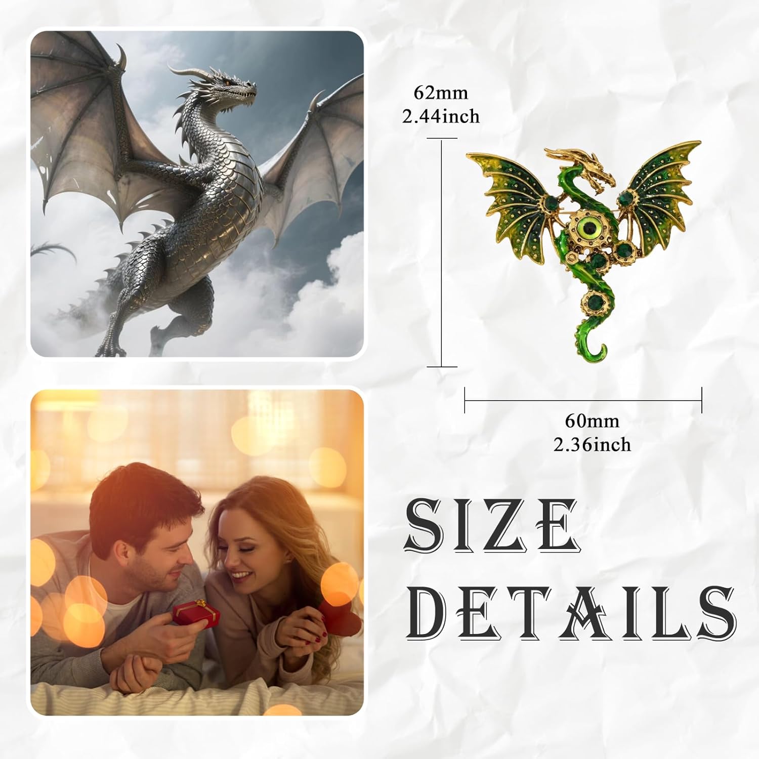 Vintage Punk Flying Dragon Brooch Enamel Flying Dragon Pin Christmas Birthday Holiday Gift for Men and Women - Image 7