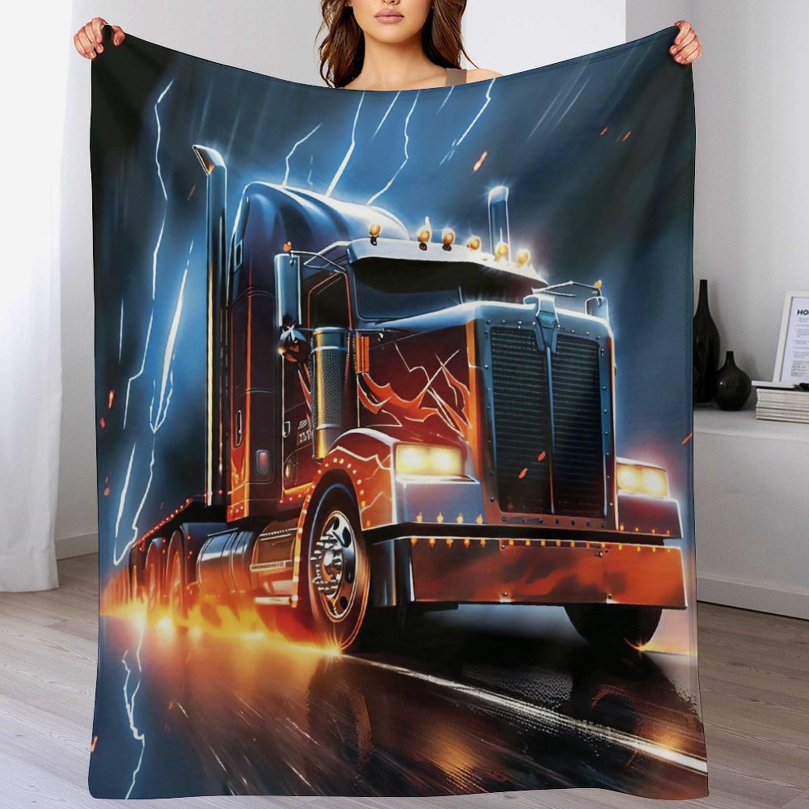 Couverture polaire plaid camion 180x200 anti-froid pour lit et canapé-lit